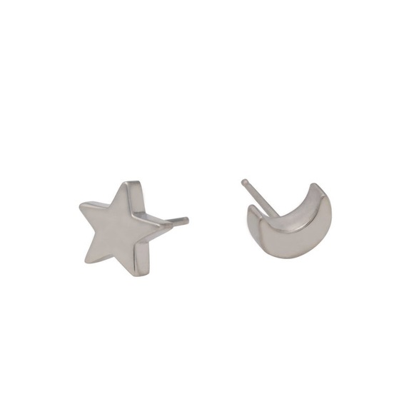 Sterling Silver Mismatched Moon and Star Earrings - Picture 3 of 3